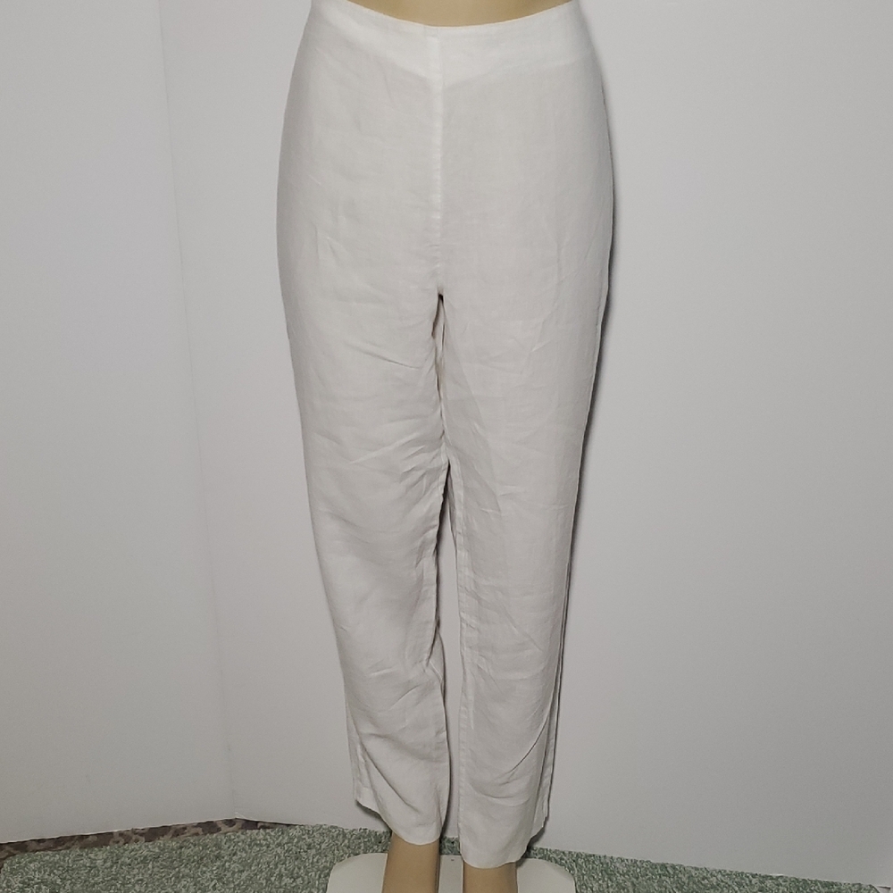 Eileen Fisher Crisp White Linen-Look Straight Pants Size L